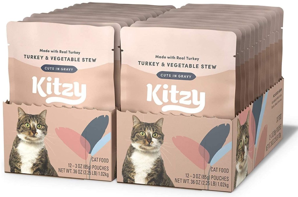 Amazon brand cat food in pouches in a box