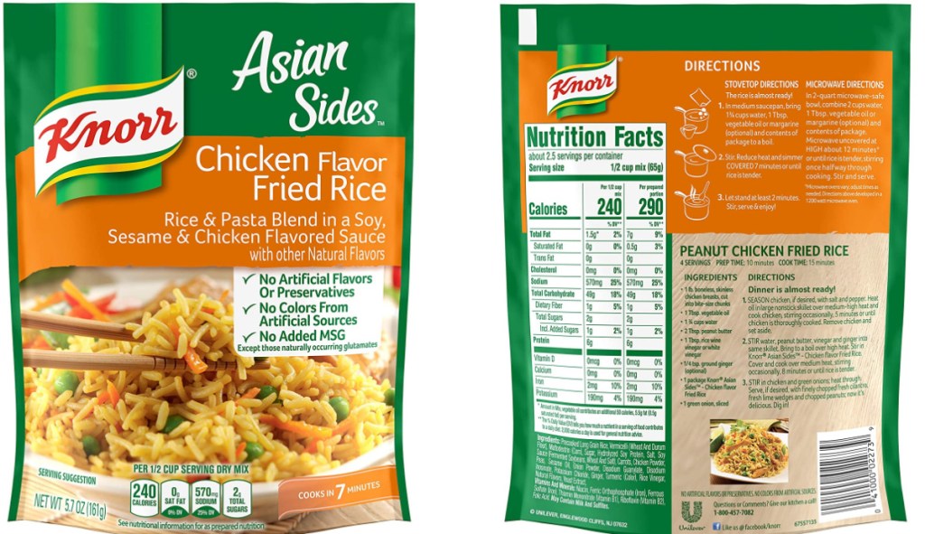 Knorr rice side chicken fried rice flavor in packets