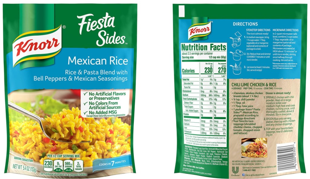 Mexican flavored rice side dish packets