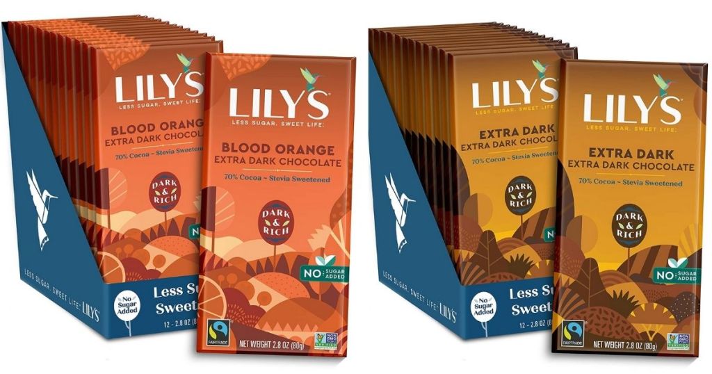 Lilys Blood Orange Extra DArk and Extra Dark Chocolate Bars