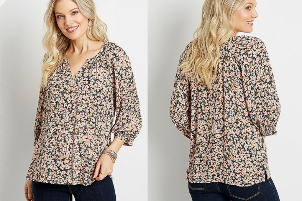 Maurices Women's Floral 3/4 Sleeve Peasant Top