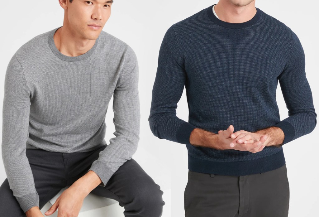 Two men wearing pullover sweaters
