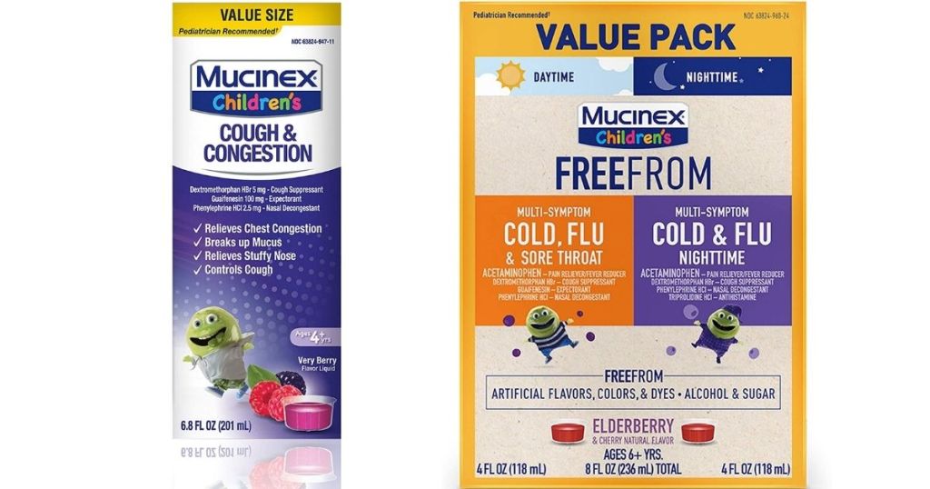 two boxes of Mucinex Children's medicine