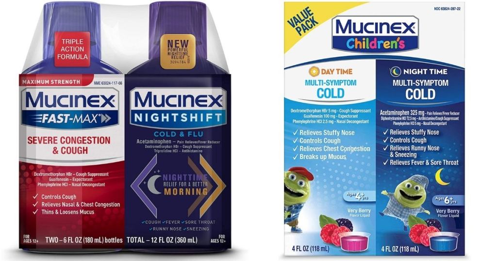 Mucinex bottles and a box