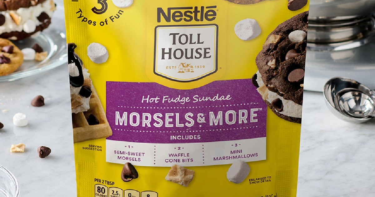 bag of nestle toll house hot fudge sundae morsels and more