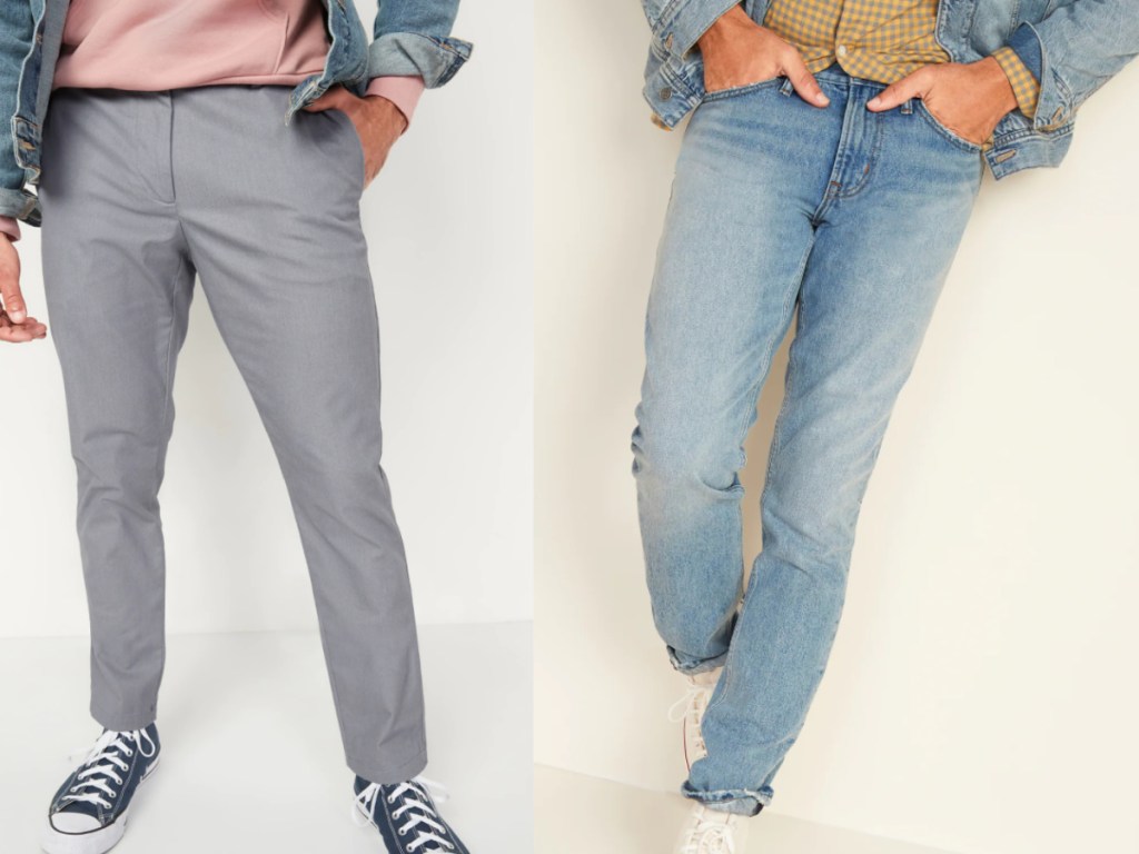 2 men wearing old navy pants and jeans