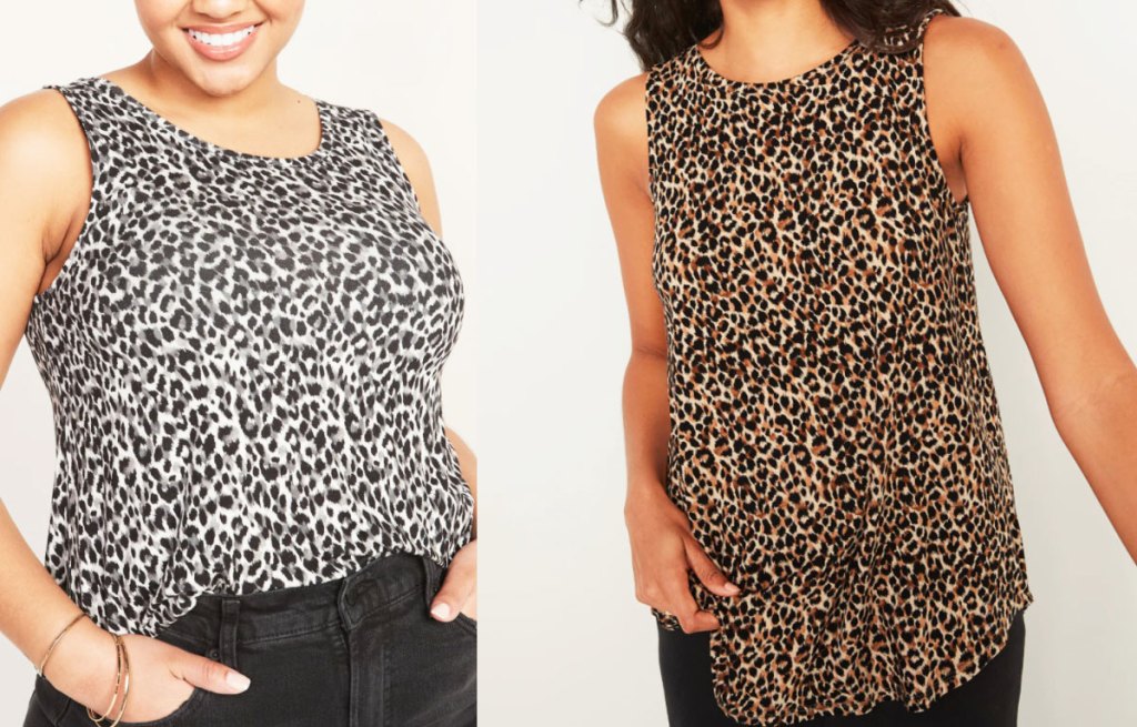 two women in leopard print tank tops