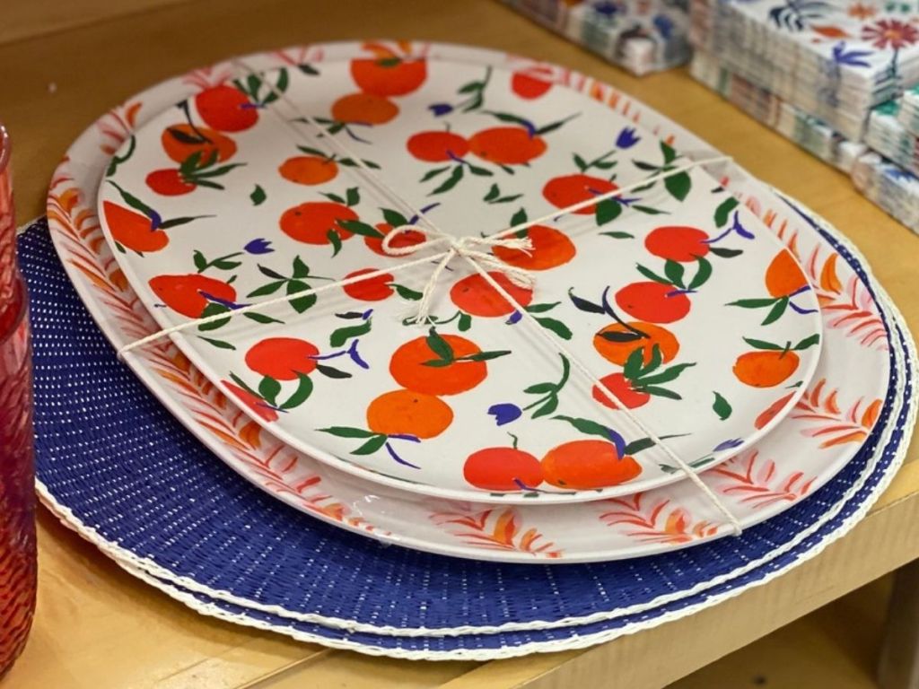 Opalhouse 2pc Melamine and Bamboo Floral Serving Platter