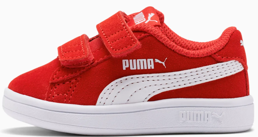 red and white PUMA kids sneaker