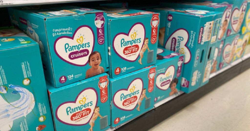 boxes of diapers on shelf