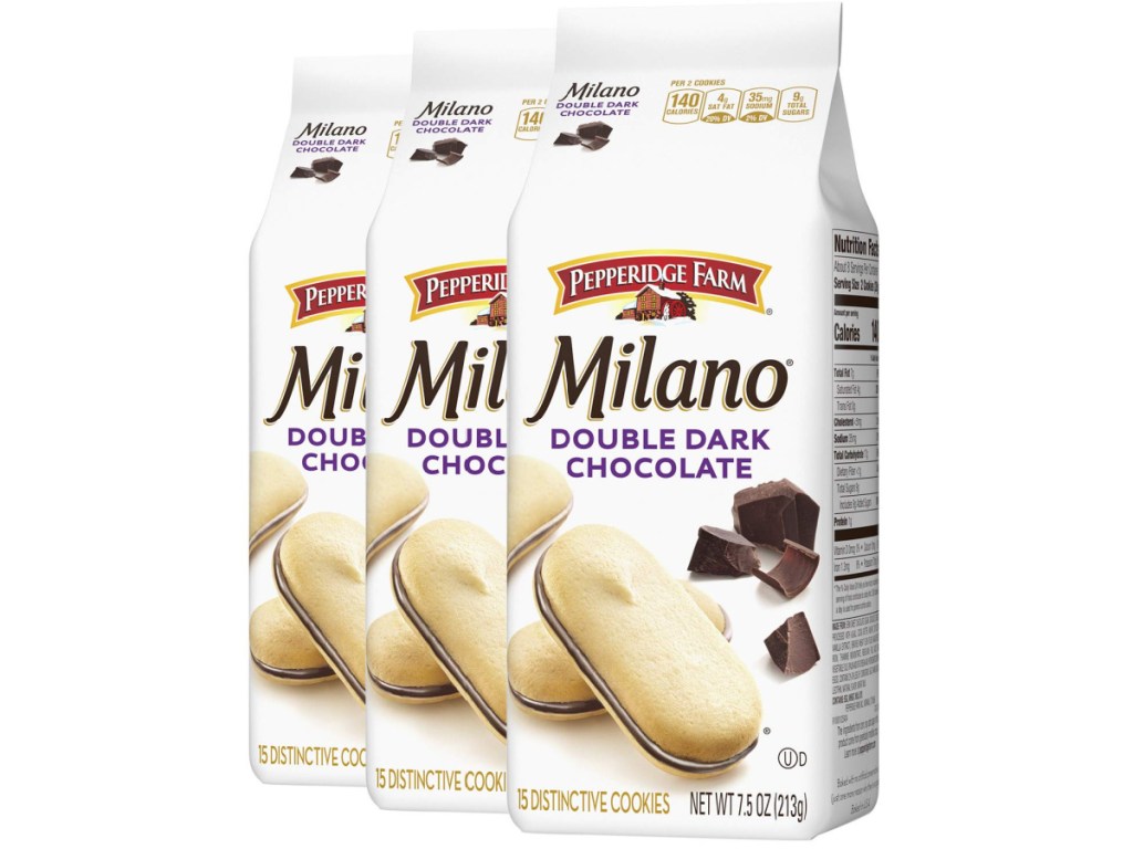 Three bags of Milano cookies