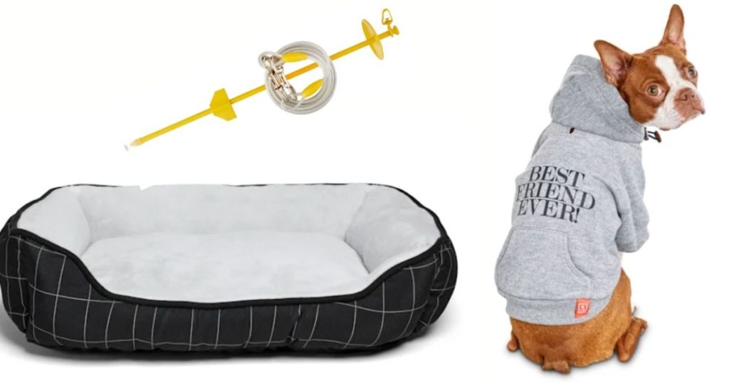 Petco National Pet Day Sale Tie, Bed, and Hoodie on puppy