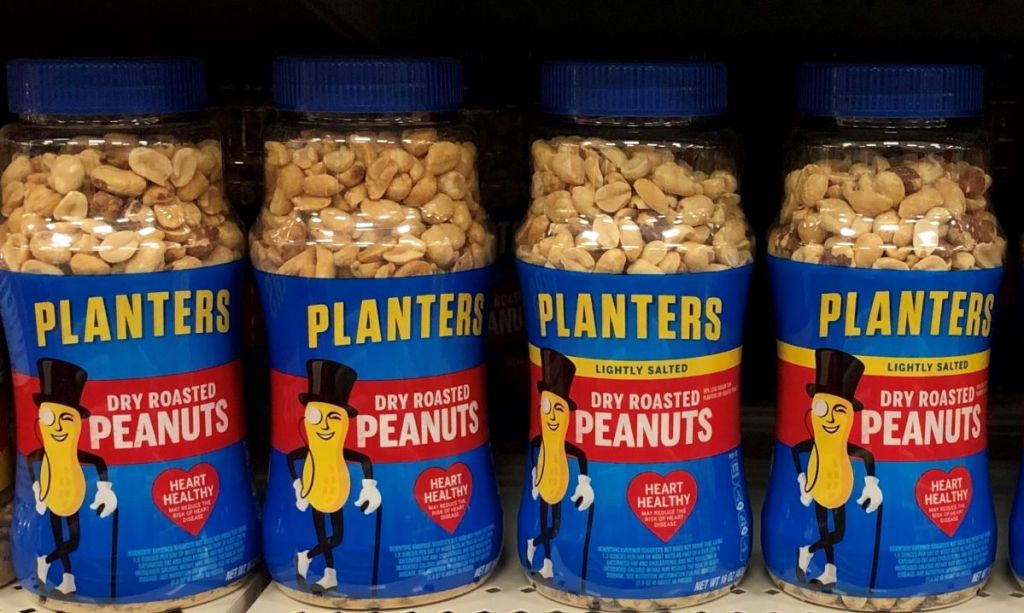 row of Planters peanuts on a shelf