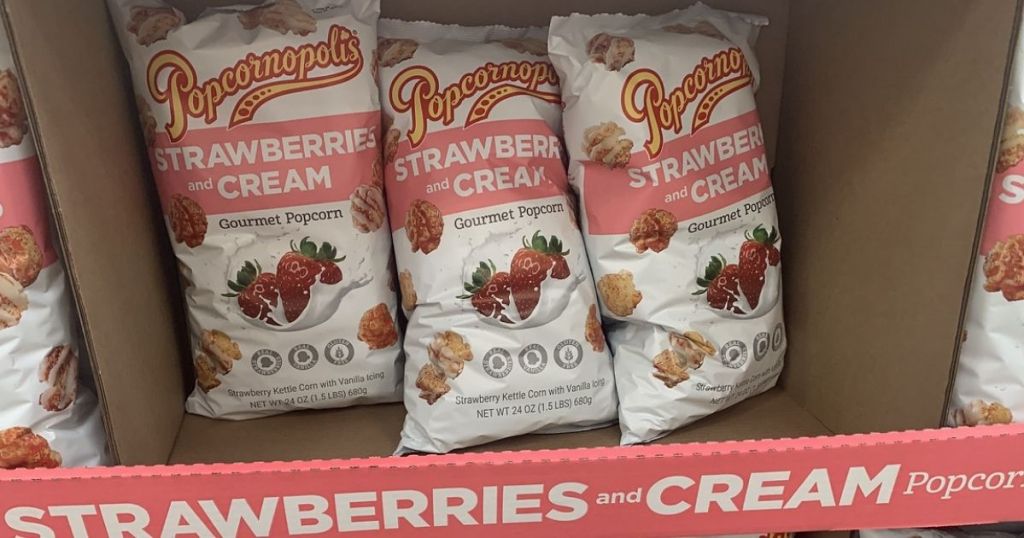 Popcornopolis Strawberries & Cream Gourmet Popcorn Bags in store