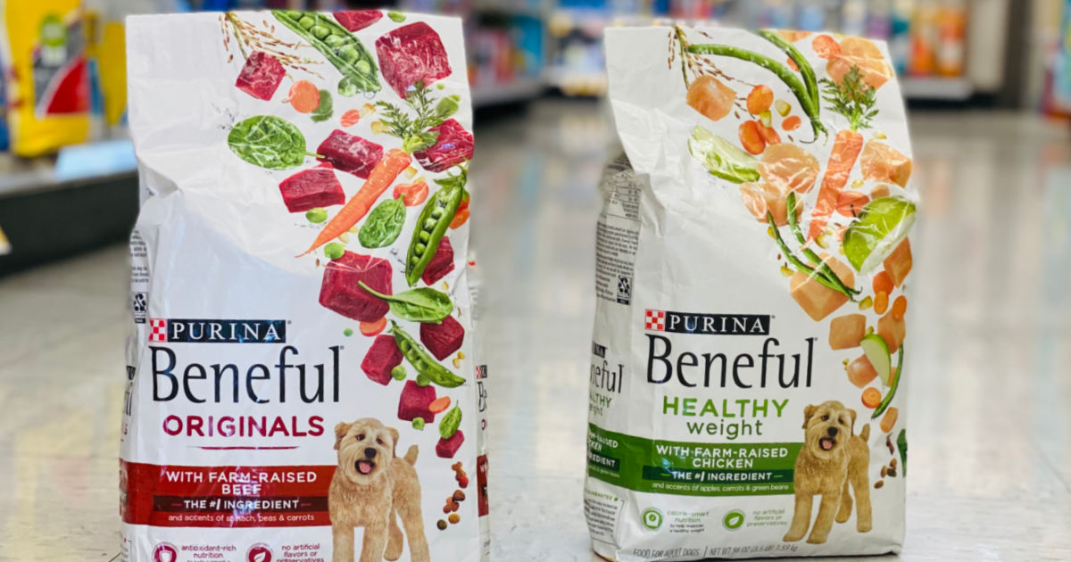 two bags of dog food in aisle