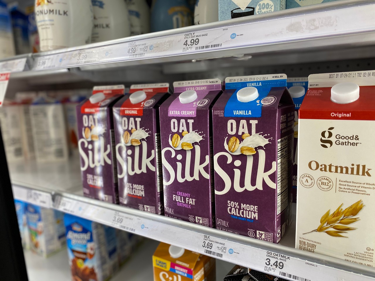 Silk Oatmilk in refrigerated cooler 