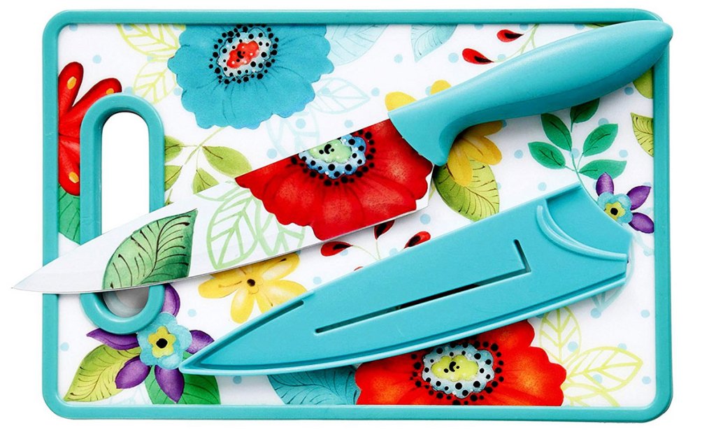 floral cutting board with matching knife