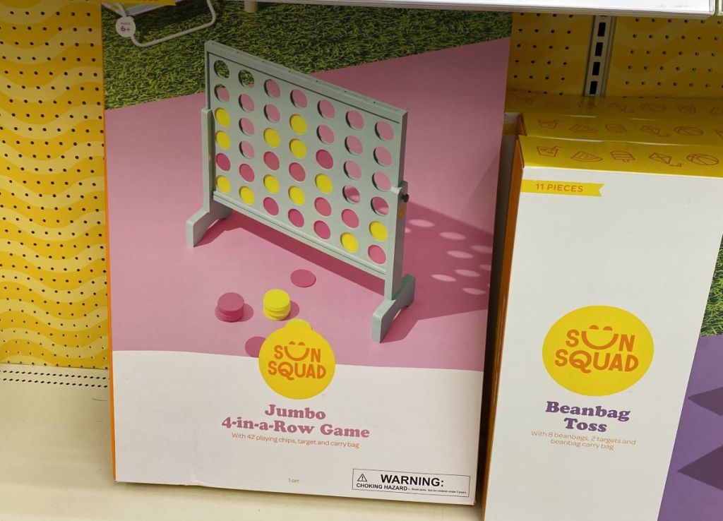 Sun Squad Connect 4 game on a shelf at Target