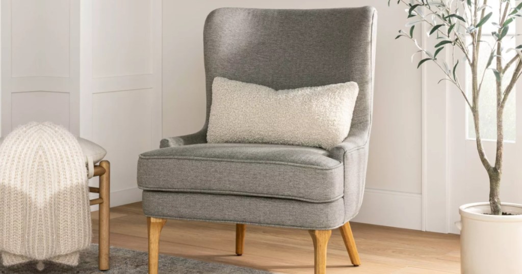 Threshold grey wingback chair