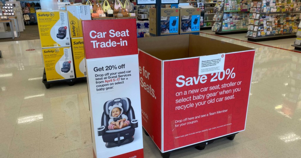 Target car seat trade in event drop off box and sign