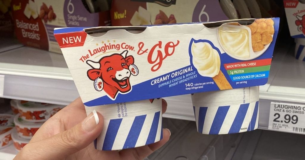 hand holding The Laughing Cow & Go Cheese 2-Pack in store