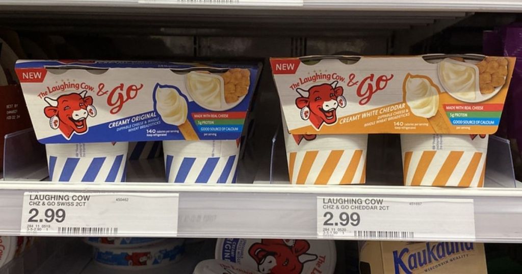 2 packs of The Laughing Cow & Go Cheese 2-Packs in refrigerator in store