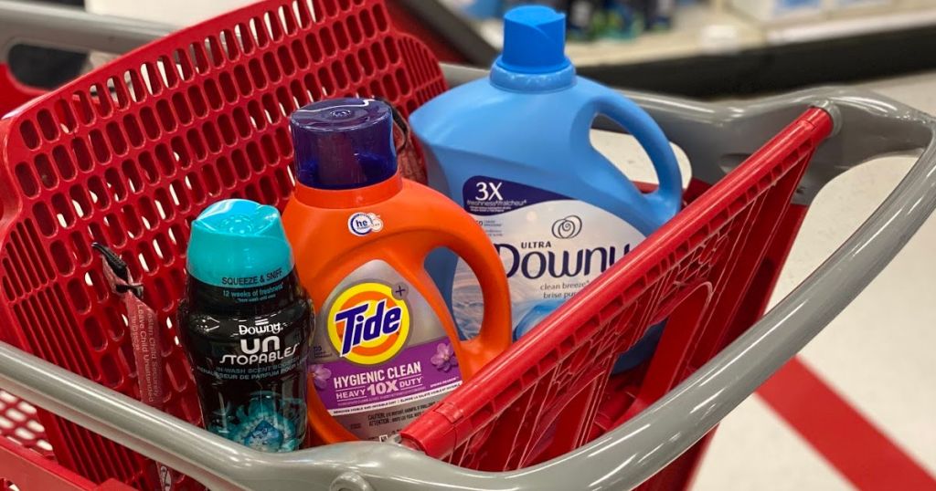 laundry products in red cart