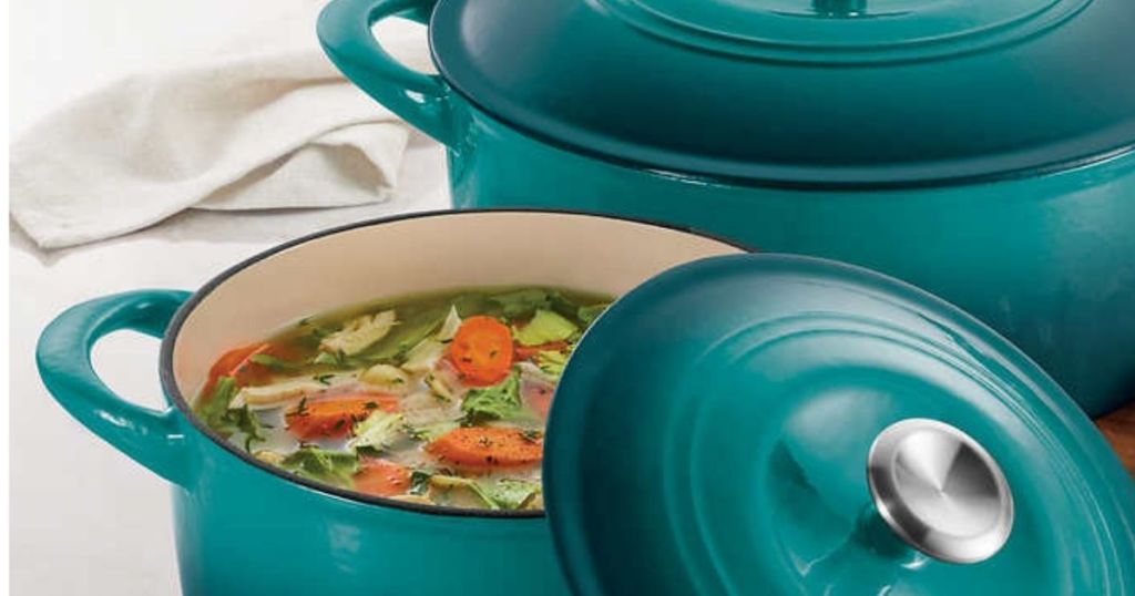 Tramontina Blue Dutch Ovens with food in one