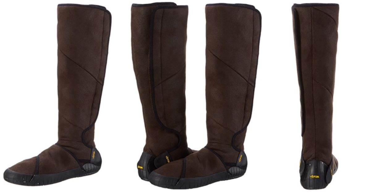 3 views of Vibram FiveFingers Furoshiki Brown Tall Wrap Boots