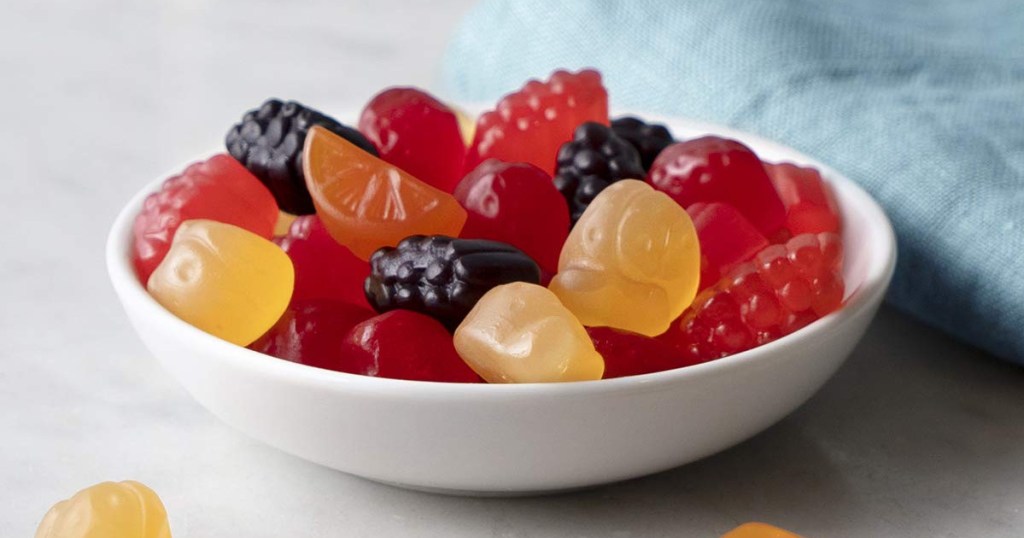 fruit snacks in a bowl