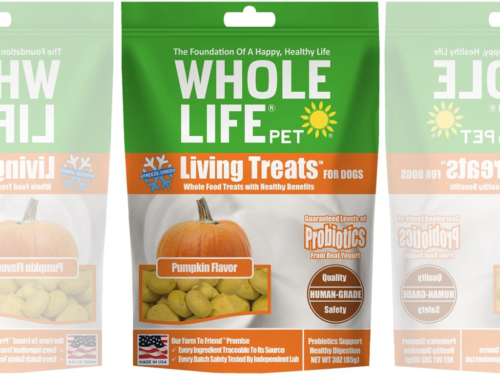 bags of pumpkin-flavored dog treats