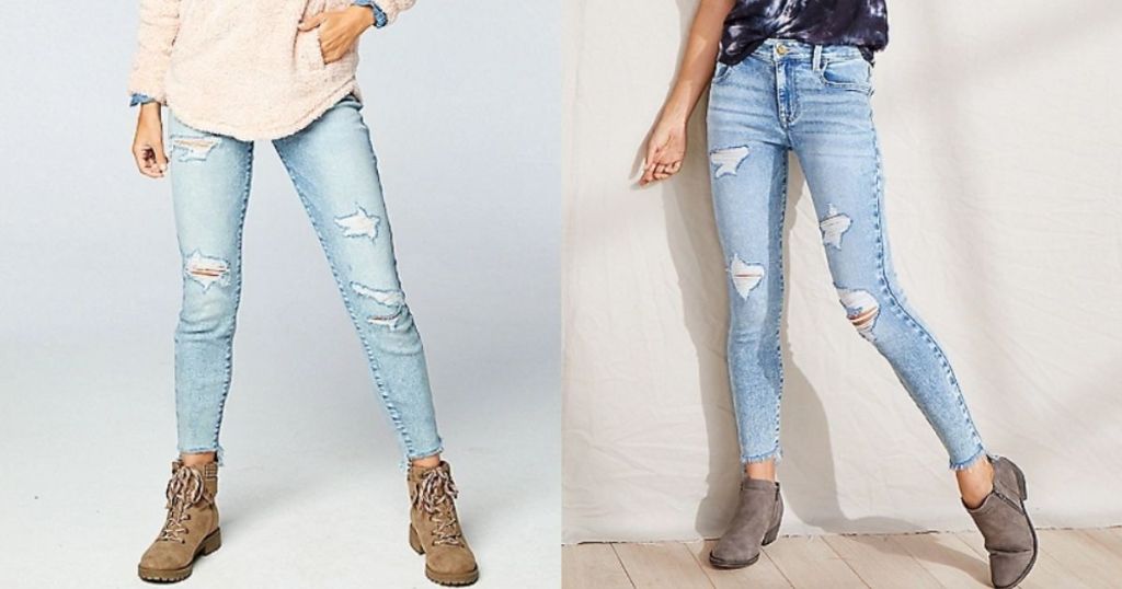 2 Women's Vintage High-Waisted Light Blue Ripped Jeans w/ Step Hem
