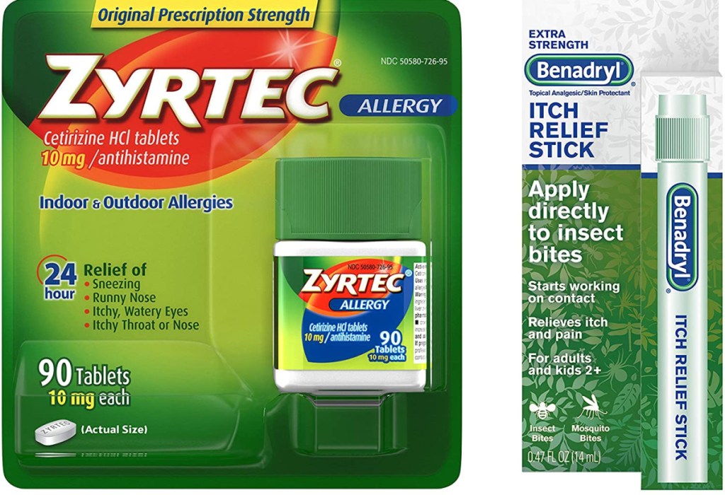 zyrtec pills and Benadryl allergy relief stick