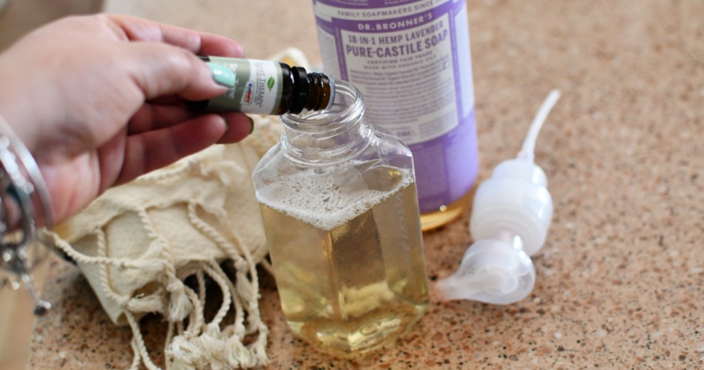 adding tea tree oil to hand soap refill