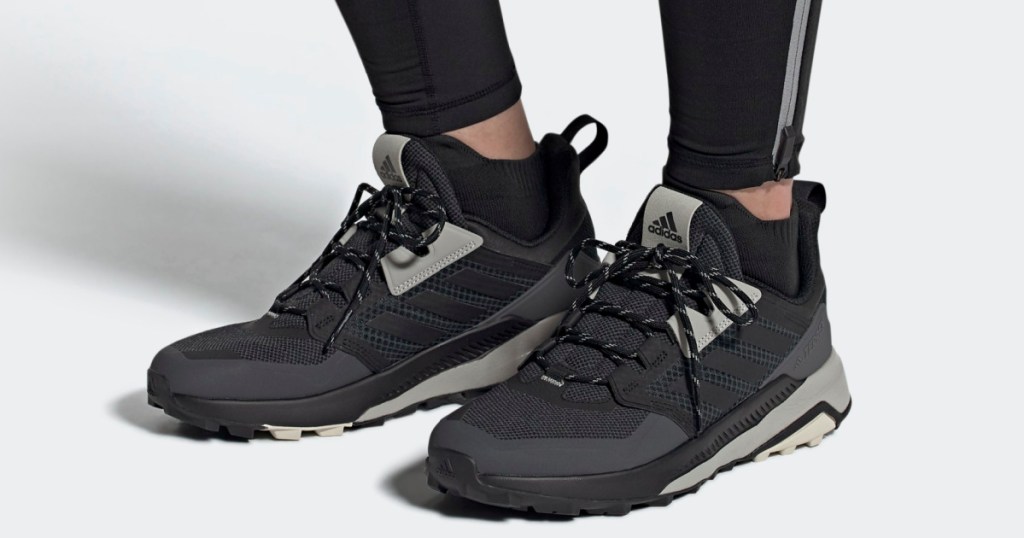 adidas hiking shoes on feet