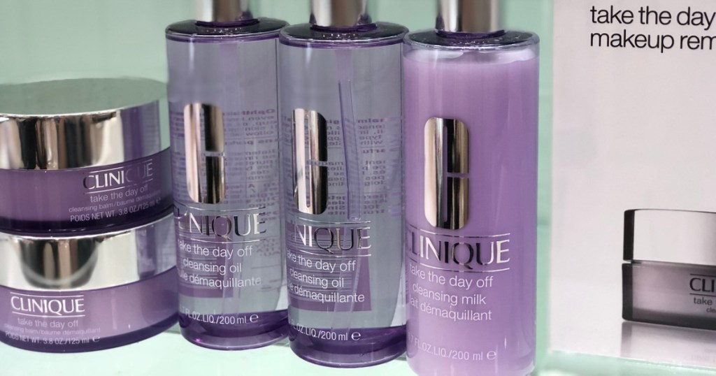 clinique face cleaning products lined up on shelf