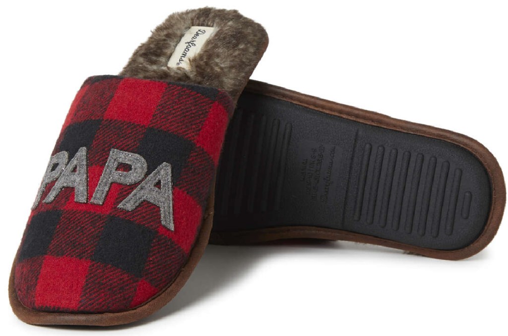 red and black plaid PAPA slippers