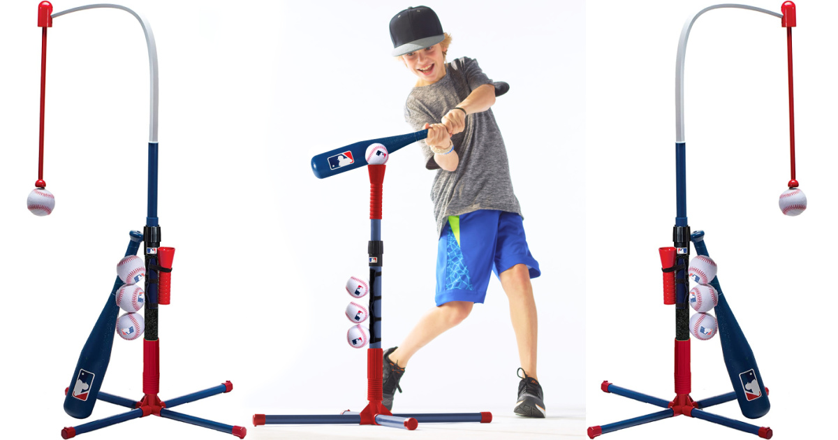 stock images of a batting tee and a boy swinging a bat