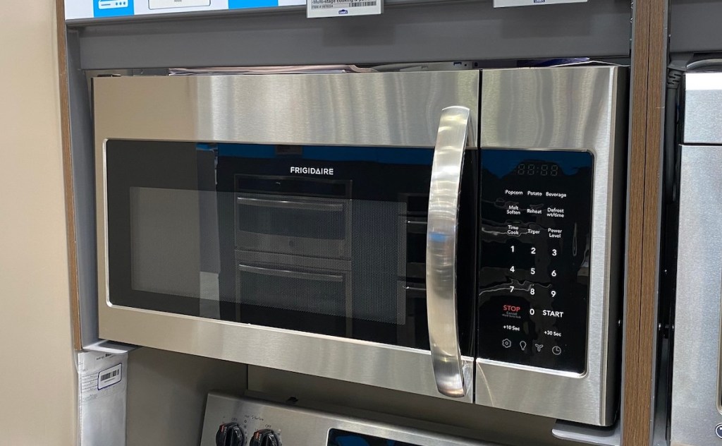 stainless steel microwave on store display