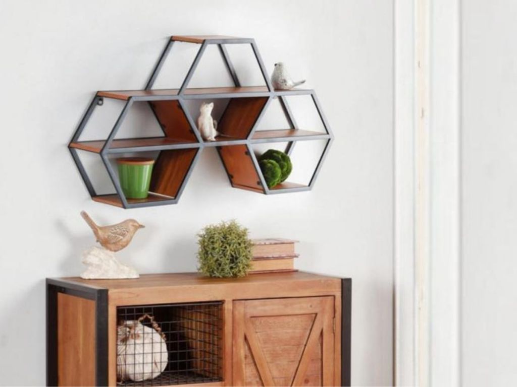 hanging wall hexagon shelf