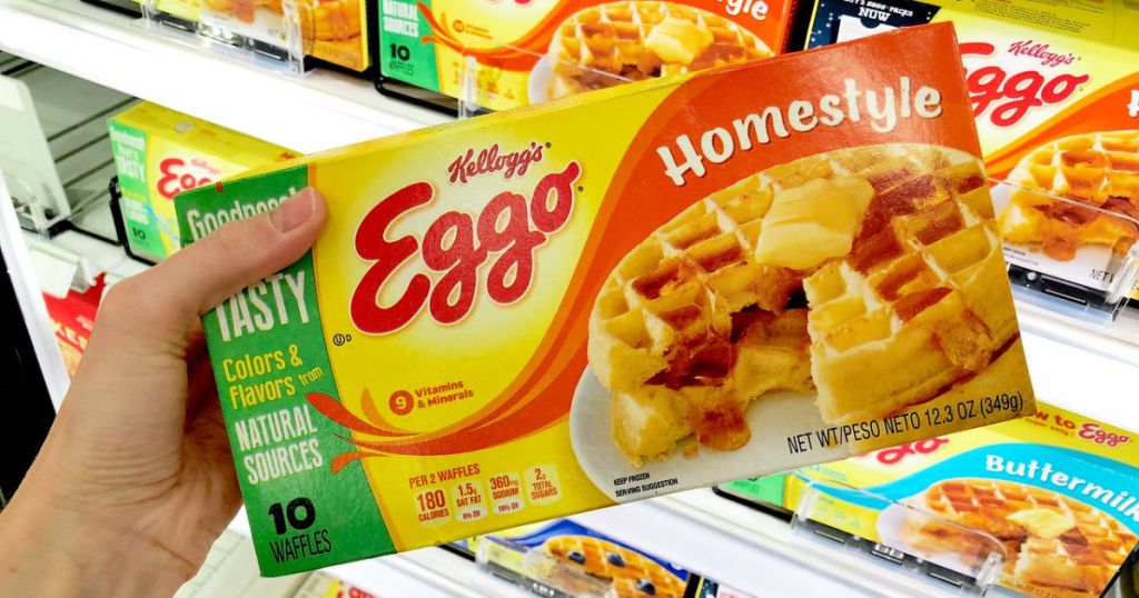 kellogg's eggo homestyle waffles in person's hand at store