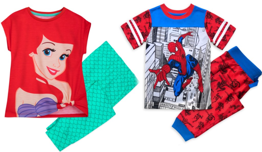 kids disney pajamas mermaid and spiderman
