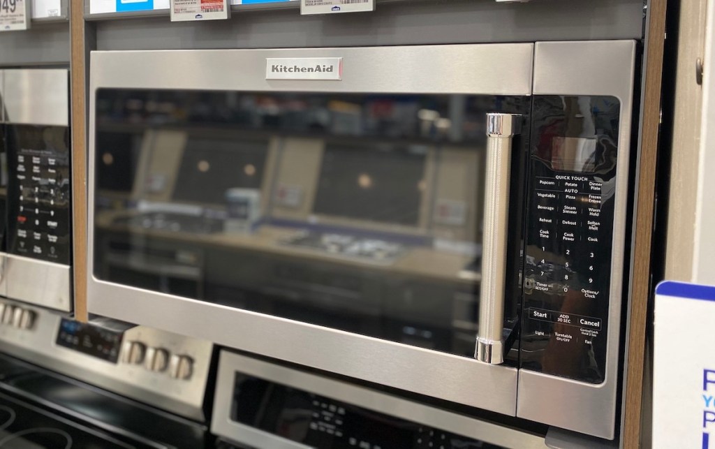 stainless steel microwave on display at store