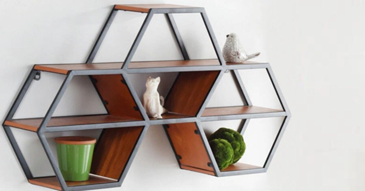 hexagon wood hanging shelf