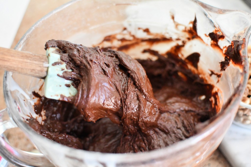 melted fudge in a mixing bowl