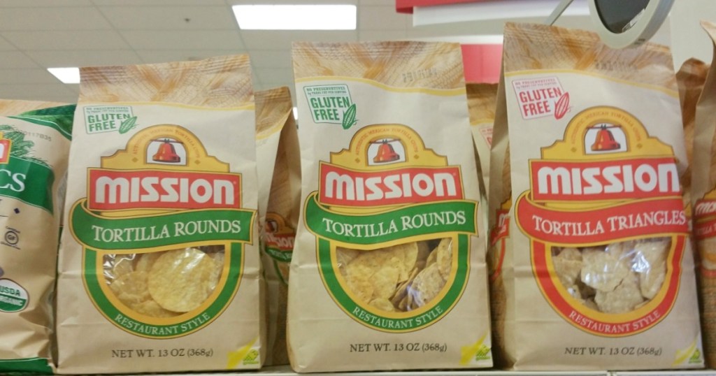 Mission tortilla chips on shelf