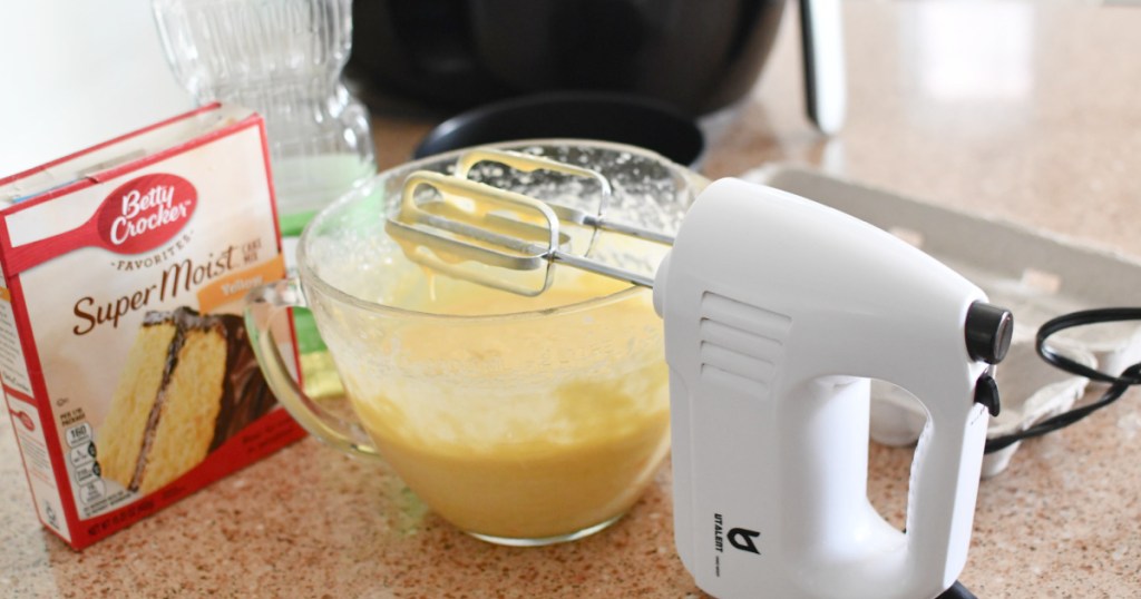 mixing up cake batter for air fryer