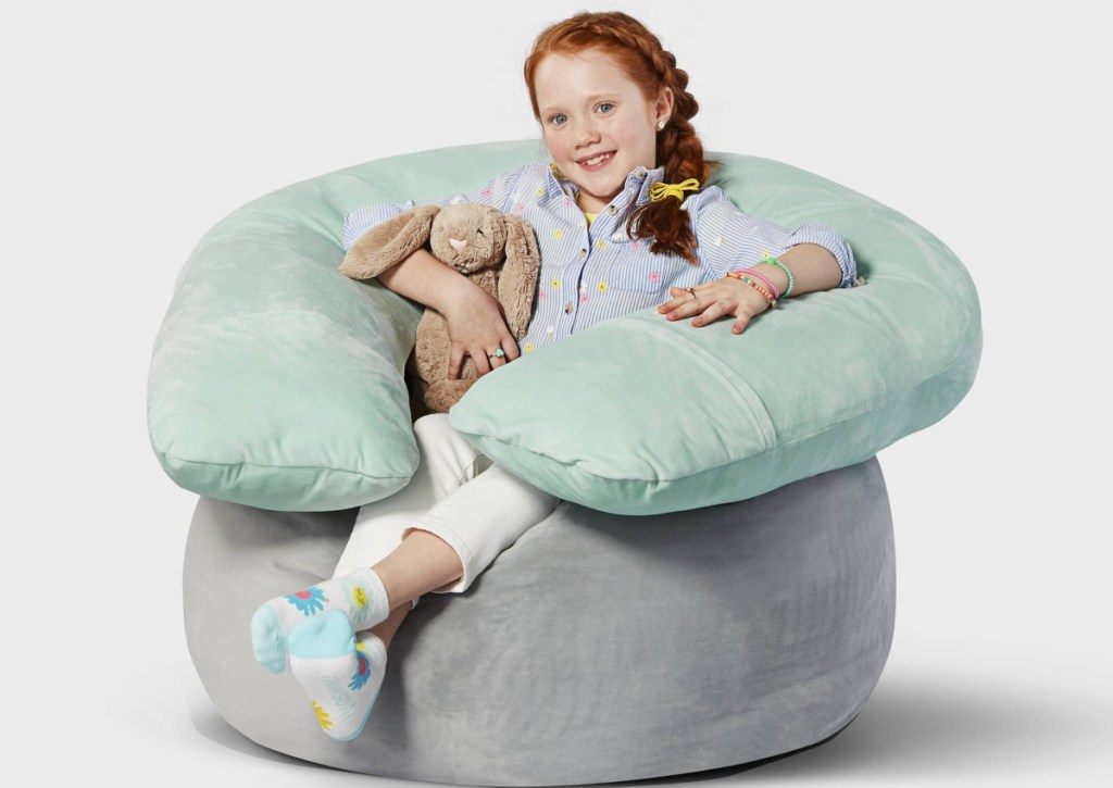 pillowfort sensory friendly line girl in bean bag chair