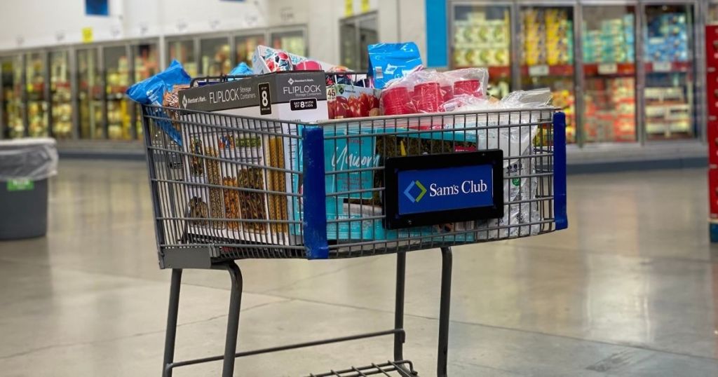 sams club shopping cart full of products