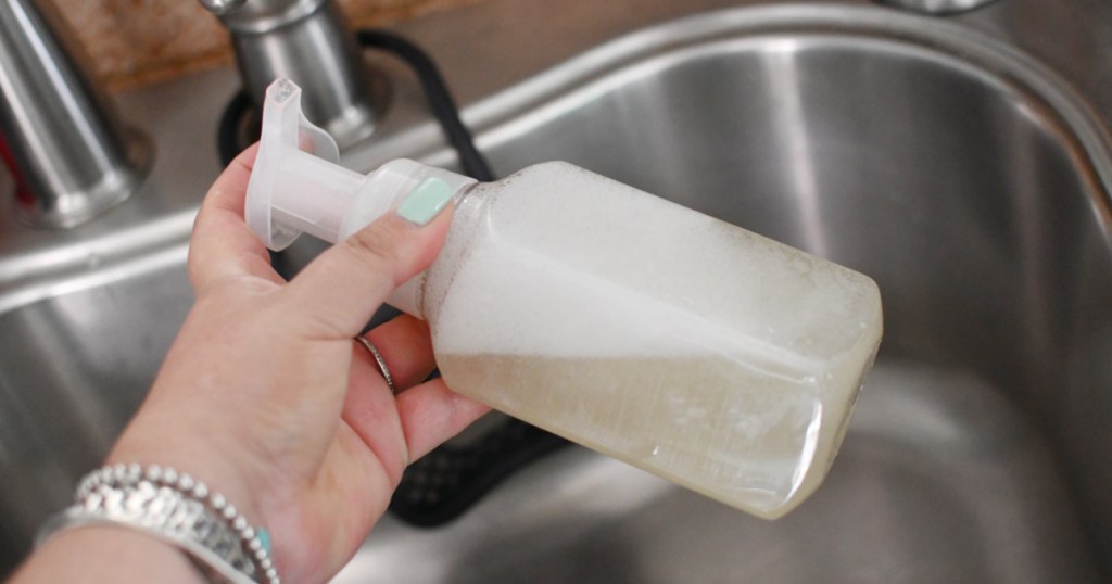 shaking up foaming DIY soap refill